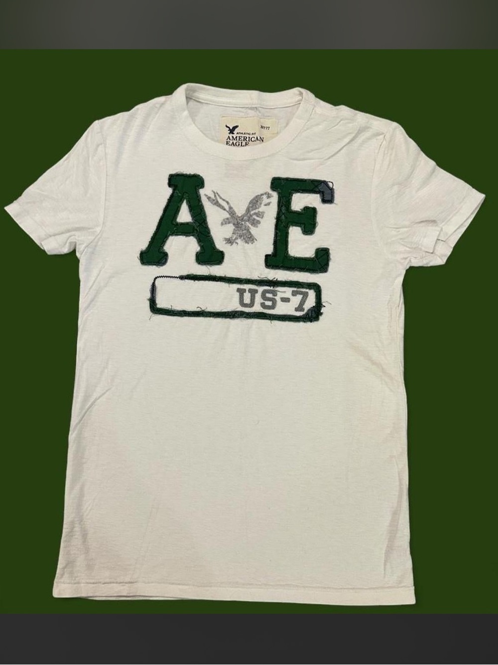 American Eagle Outfitters Men’s White Short Sleeve Tee with Green AE Patch